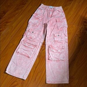 Fashion nova pink cargo jean pants size 3